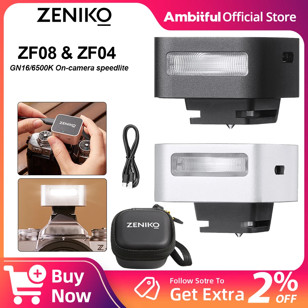 ZENIKO ZF04 ZF08 Mini Retro Flash Universal Hot Shoe Camera Flash Light for Fuji XT5 X100 XM5 Sony ZVE10 A7M4 Nikon Z30 Canon R8