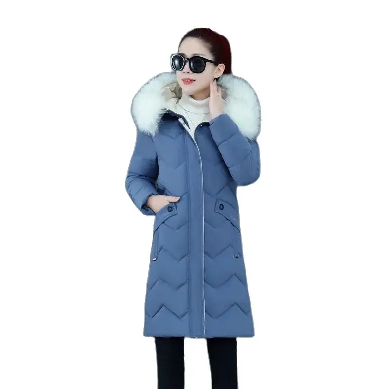 

2023 Long Padded Clothing Women Winter Down Cotton Hooded Female Coat Loose Warm Parkas Big Fur Collar Wadded sLady