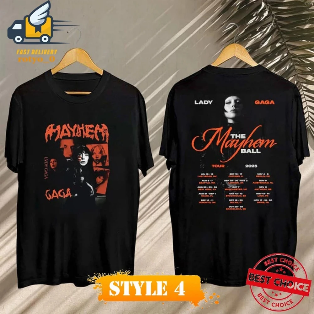 

Леди Гага Футболки The Mayhem Ball Tour Леди Гага Футболки The Mayhem Ball Tour Подарки для фанатов с короткими рукавами Подходит для мужчин и женщин