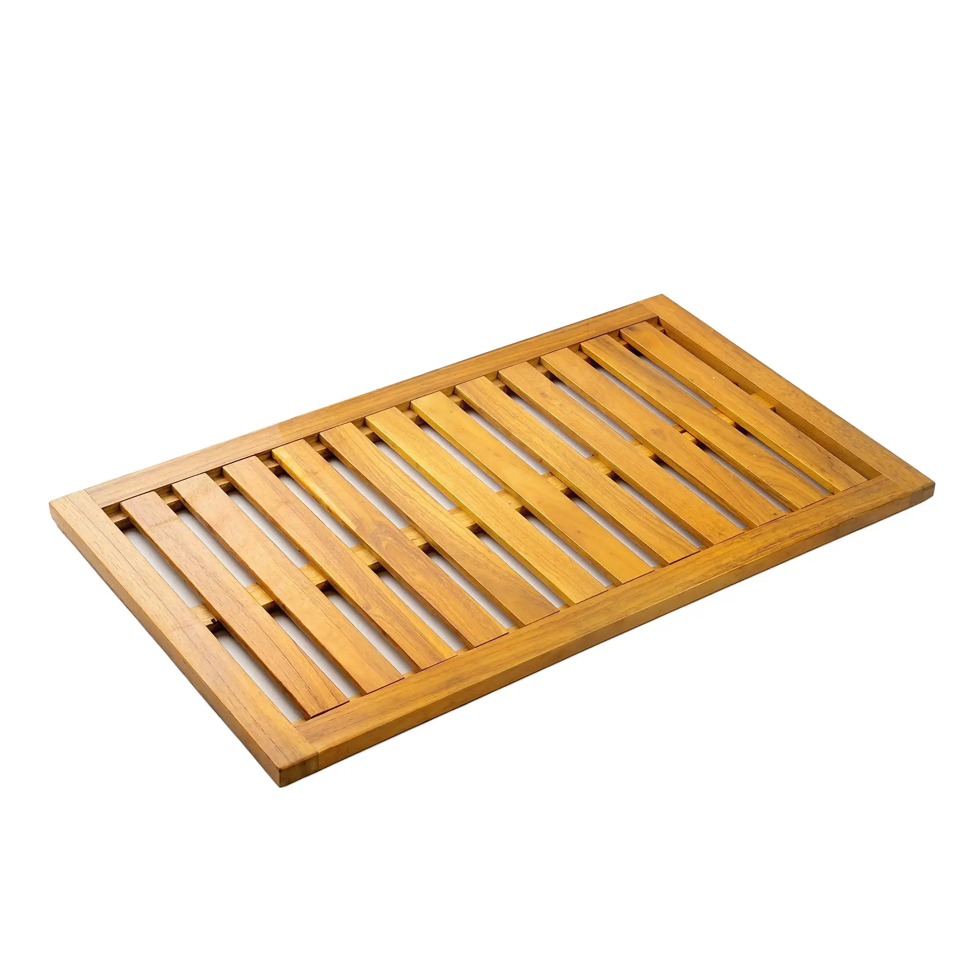 Tapis de douche antidérapant en bois d'acacia 91x51 cm avec drainage intégré pour bain, sauna et piscine, finition huile effet bois naturel