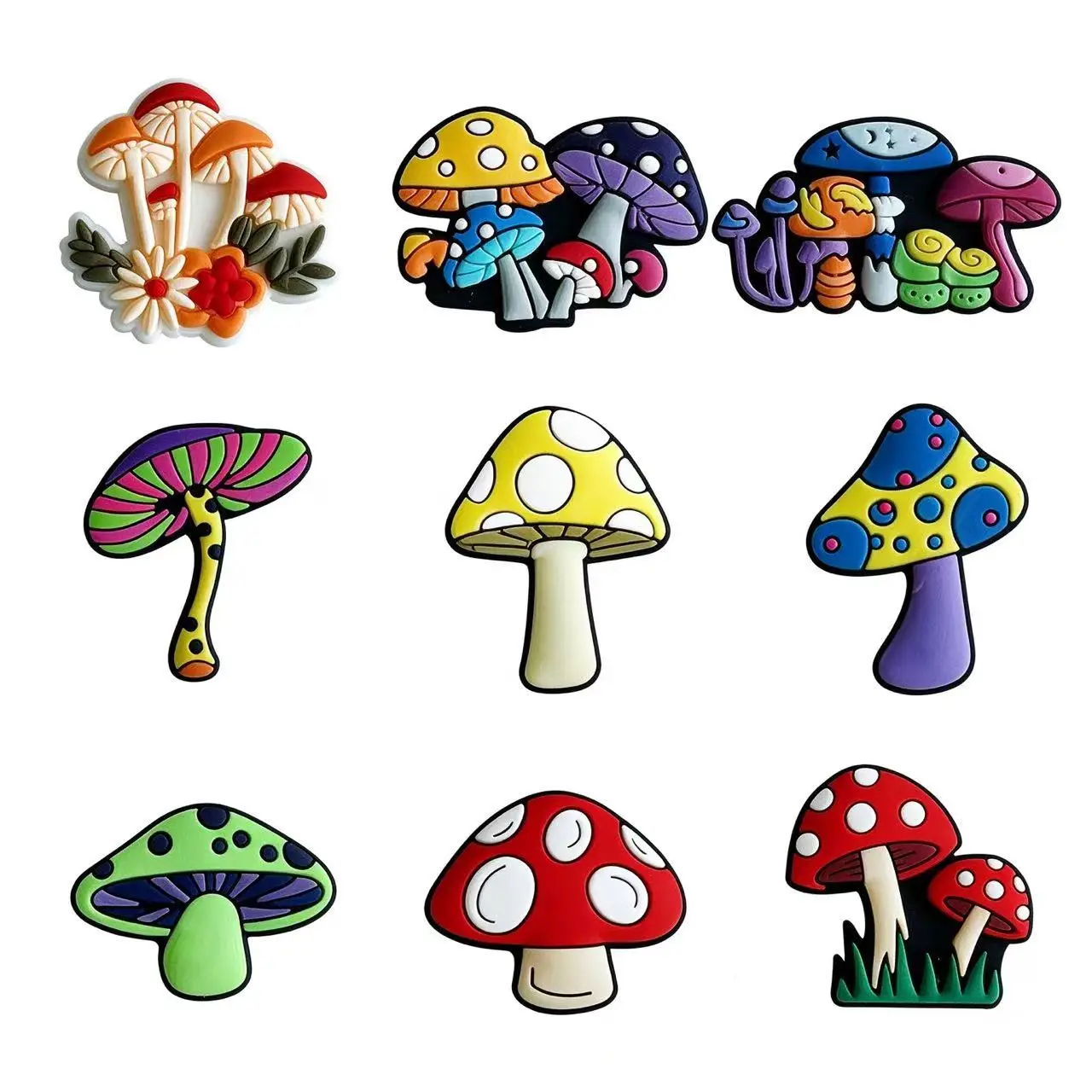 New Arrivals Mushroom Shoe Charms for Accessories Charms Clogs Bubble Slides Shoe DIY Shoe Decoration Kids Party Gift