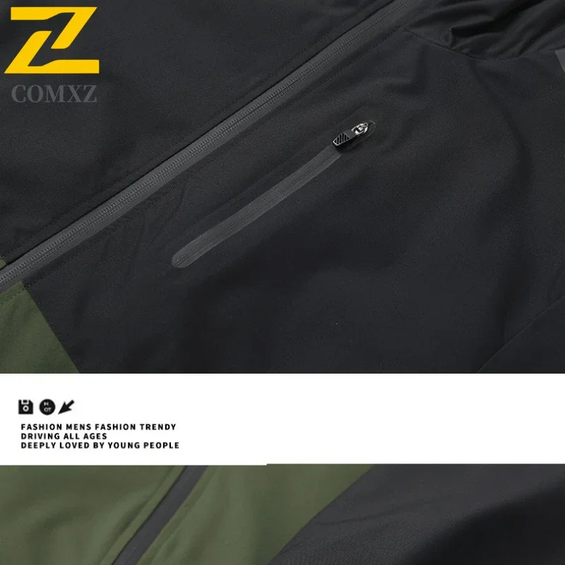 Autumn New Casual Men's Jacket High Quality Retro Splicing Windproof Windbreaker Mountain Camping Fishing Waterproof Hooded Coat
