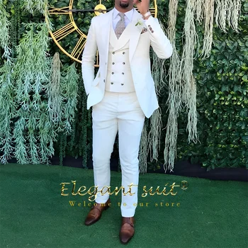 Męski bankiet weselny 3-częściowy garnitur (kurtka, kamizelka i spodnie) niestandardowy garnitur męski sukienka impreza biznesowa odzież biurowa
