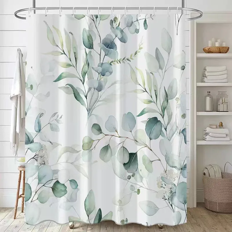 Watercolor Shower Curtain Digital Print Polyester Waterproof Mildew Proof with Brass Grommets