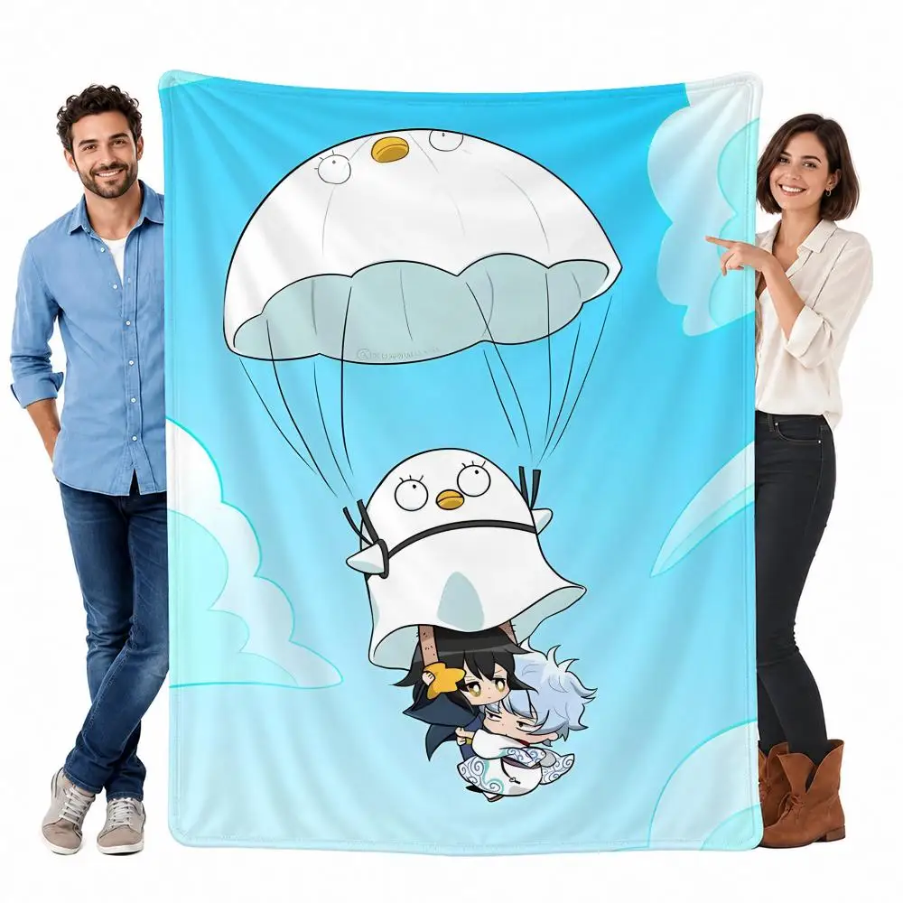 Funny Anime Gintama Throw Custom Printed Flannel Fleece Blanket for Sofa Bed Office Travel & Camping