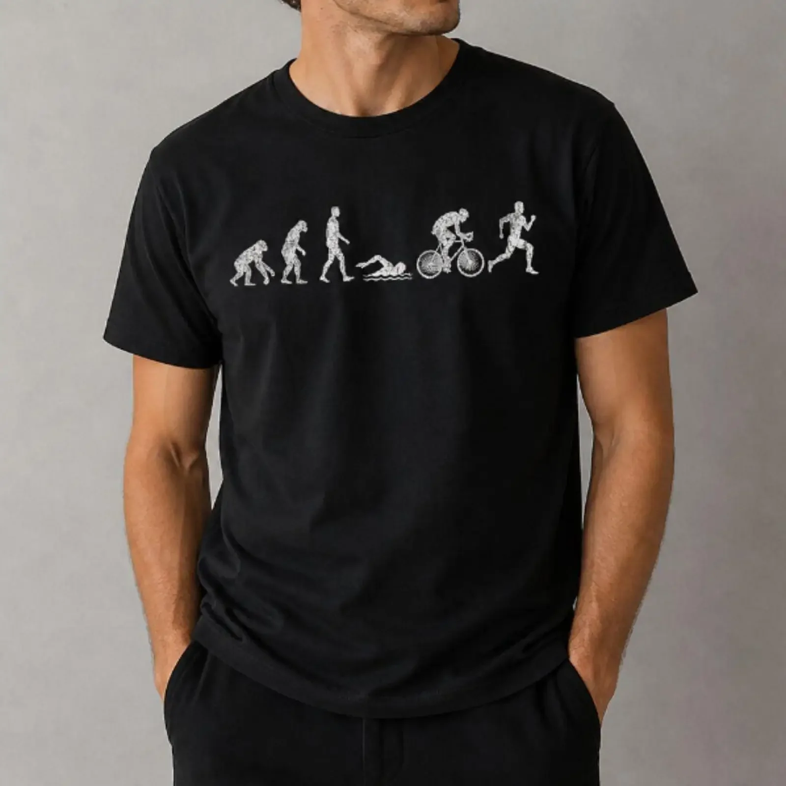Men's Triathlon Evolution T Shirt Swim Bike Run Funny Triathlete Marathon Runner Fitness Running Top vintage Washed Slightly