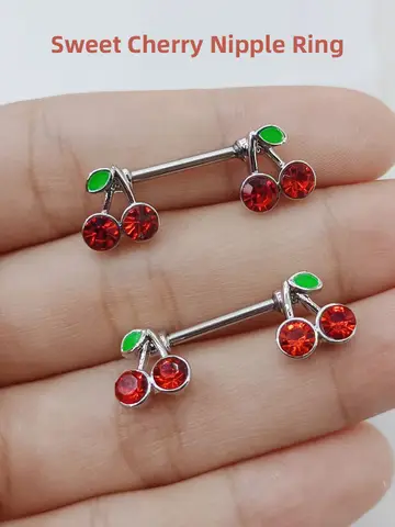 2pc 14G Titanium Nipple Barbell Sweet Red Crystal Cherry Shaped Breast Rings for Women Piercing Nipplr Jewelry Body Accessories