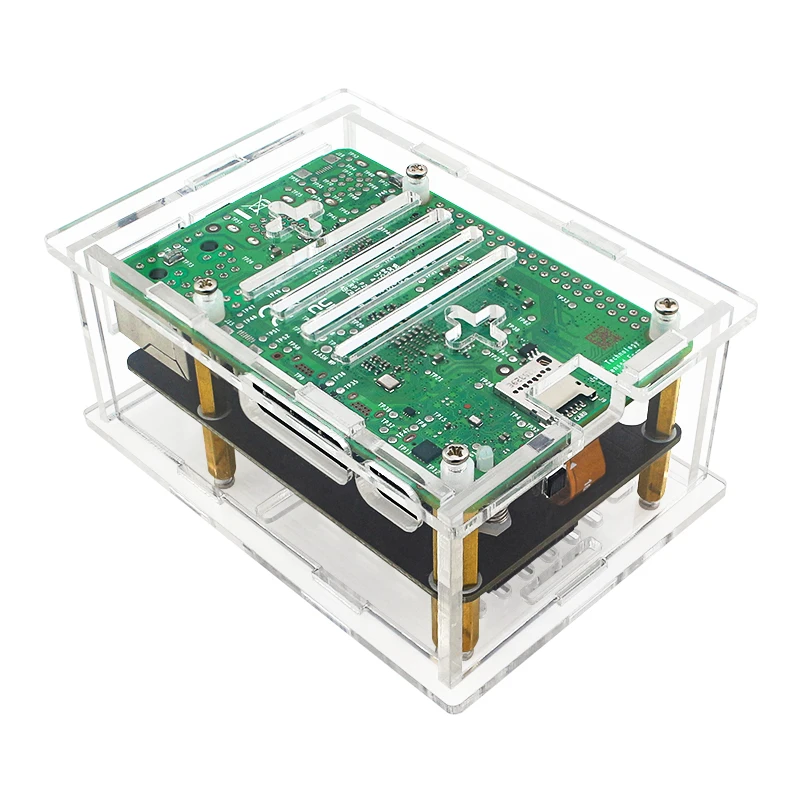 Placa adaptadora Raspberry Pi 5 PCIe para M.2 (D) com caixa acrílica NVMe M.2 SSD 2280 / 2260 / 2242 / 2230 Tamanho Gen2 Gen3 Suporte