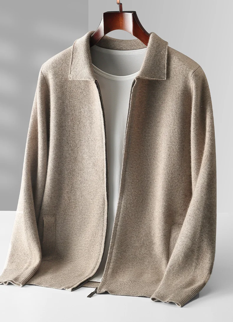 Herren Strickjacke reine Kaschmir jacke Revers Strick pullover mit Reiß verschluss, locker verdickte Langarm Business Casual Herbst Winter – Detail 1