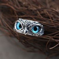 1Pcs New In Alloy Vintage Owl Blue Eyes Silver Color Ring for Men Women Cool Unisex Statement Opening Adjustable Anillo Jewelry