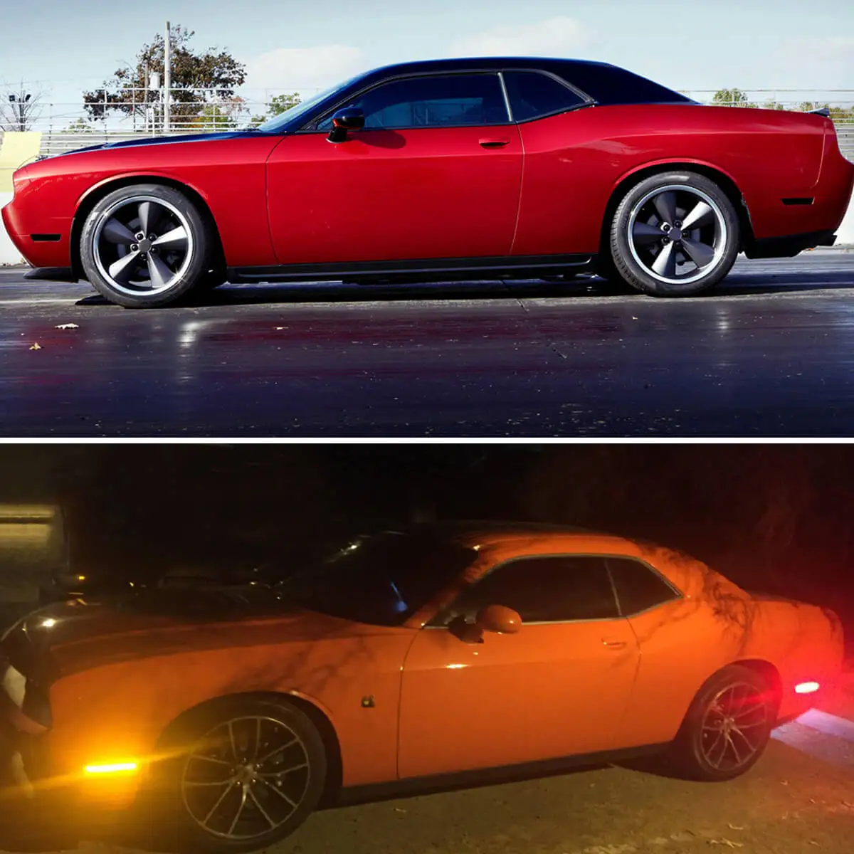 Smoked Lens LED Side Marker Lights Front Amber LED & Rear Red Lamp for Dodge Challenger 2008-2014 and Dodge Charger 2011-2014