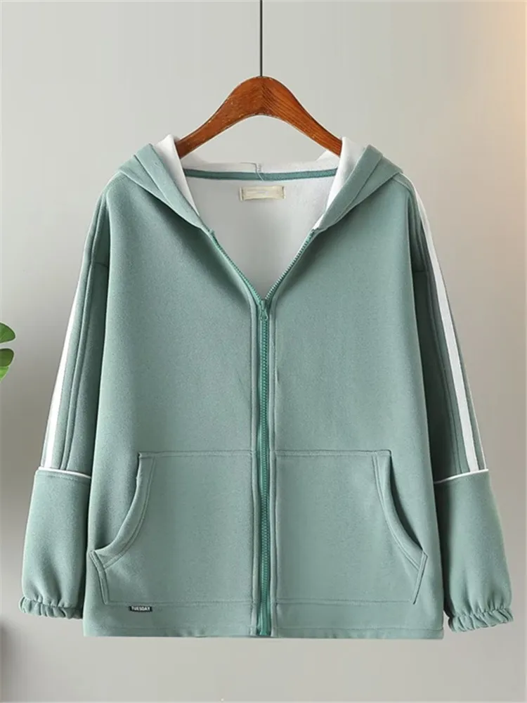 Plus Size Women's Spring And Autumn Loose Hooded Sweatshirt Long Sleeve Casual Jacket Athleisure Jacket In Cotton Fleece Hoodie