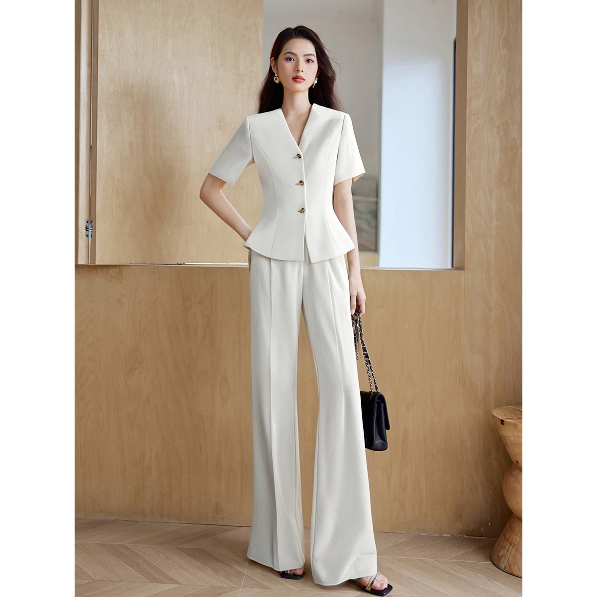 Gray Apricot Business Suit Set Women's Short Sleeve Commute Professional Pantsuit Summer New Arrival Elegant Female Outfit