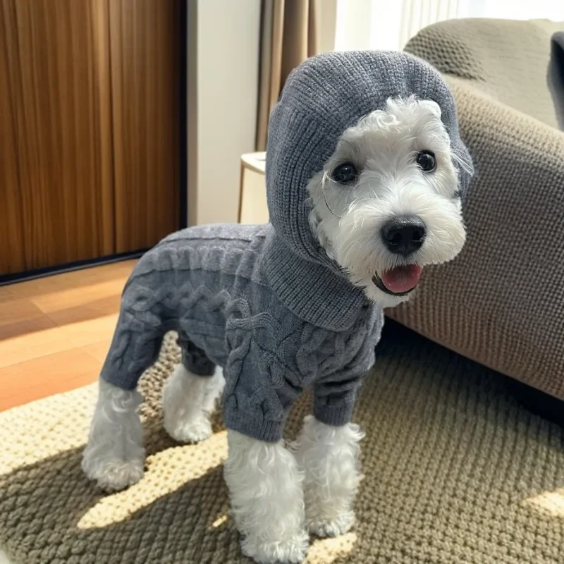 Fashion Winter Pet Sweater Four Legged Knitted Warm Jumpsuit Dog Clothes Pants Warm Sweater with Hat Set Dog Cat Teddy Coat