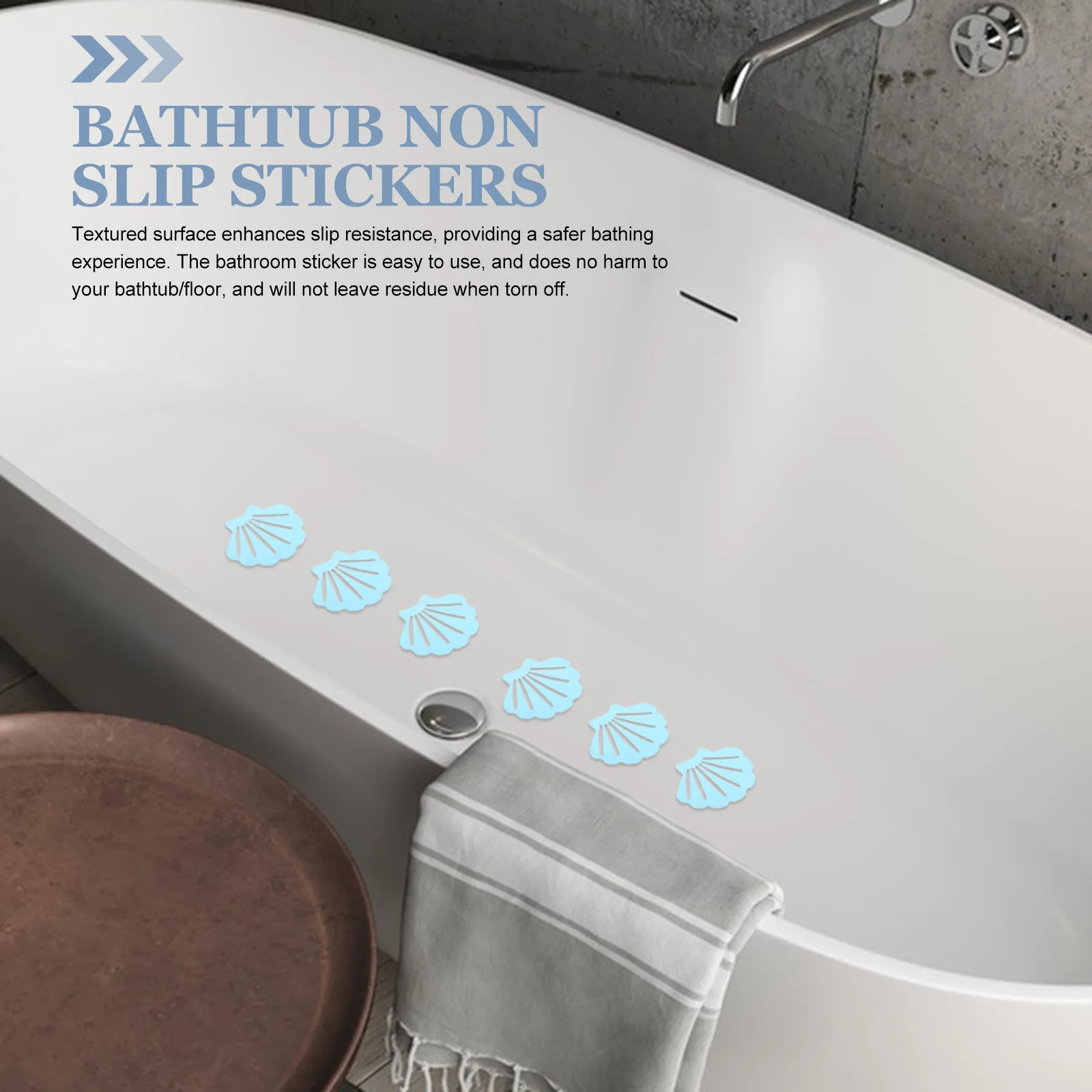 12Pcs Shell-Shaped Bathroom Anti-Slip Stickers Strong Adhesive Textured Surface for Bathtub Shower Pool Stairs Non-Skid Strip