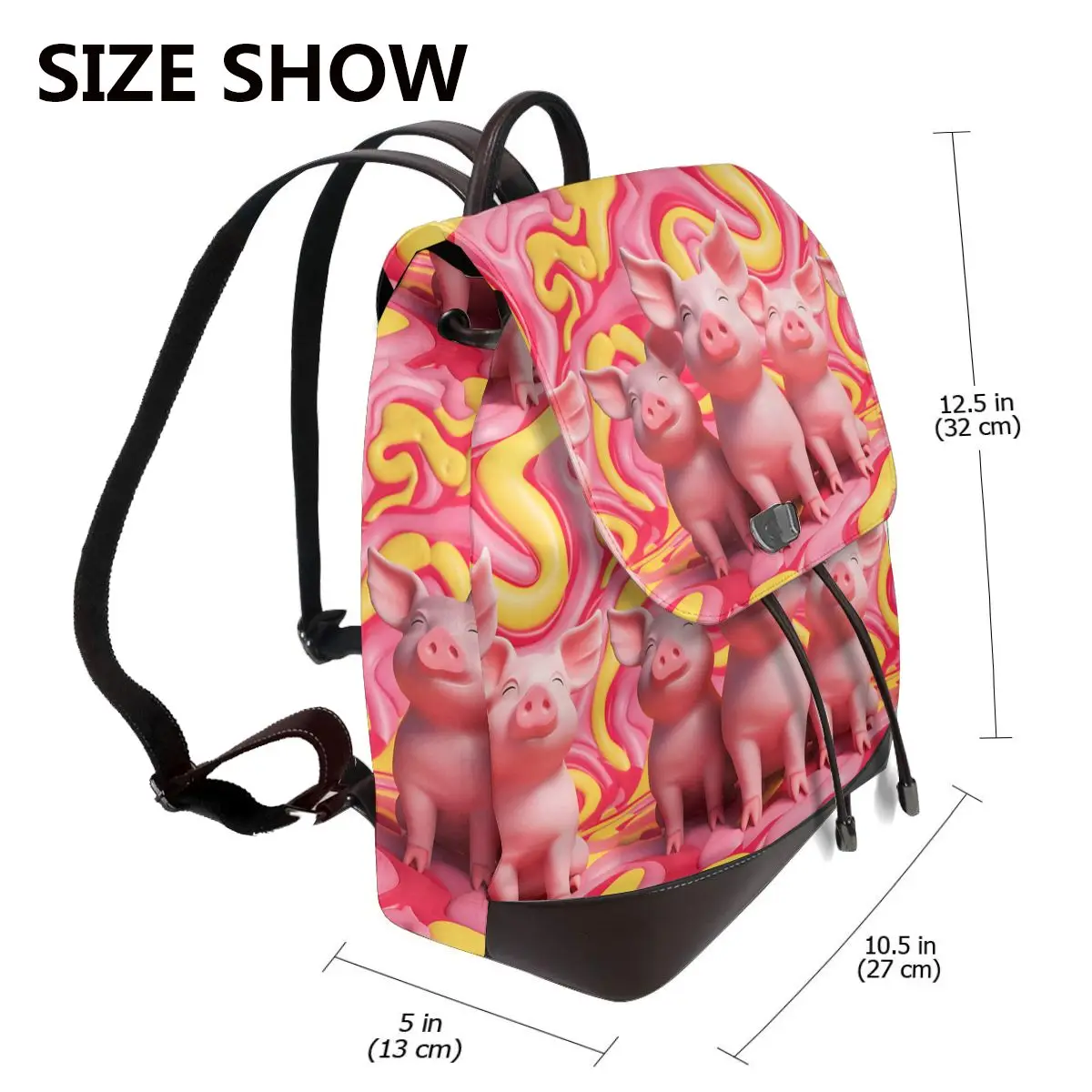 소용돌이 3D 패턴의 세 마리 핑크 돼지 새로운 여성용 배낭 디자이너 고품질 가죽 심플 패션 대용량 배낭