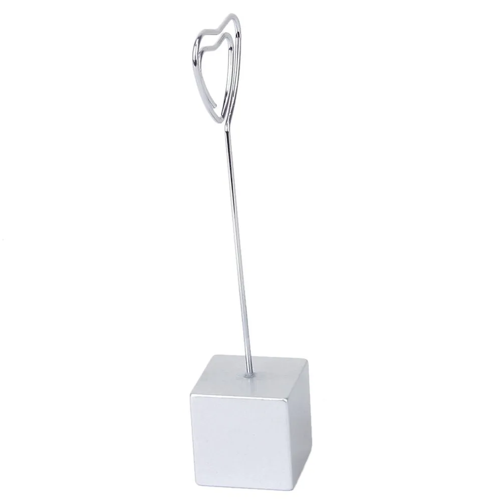 Heart Shape Memo Clip Silver Resin Stainless Steel 11.5x2.4x2.4cm Cube Base Wire Note Document Photo Holder Office Desktop