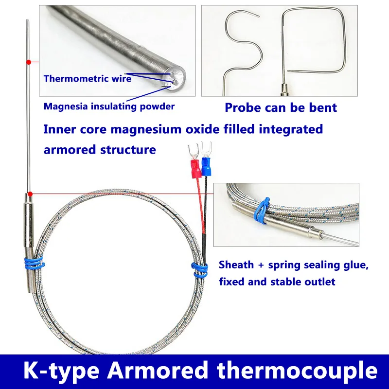 K termopar blindado temperature sensor thermocouple  WRNK-191 Sensor sonda Flexible Dia.1/1,5/2/3/4mm longitud  0-1100 grados