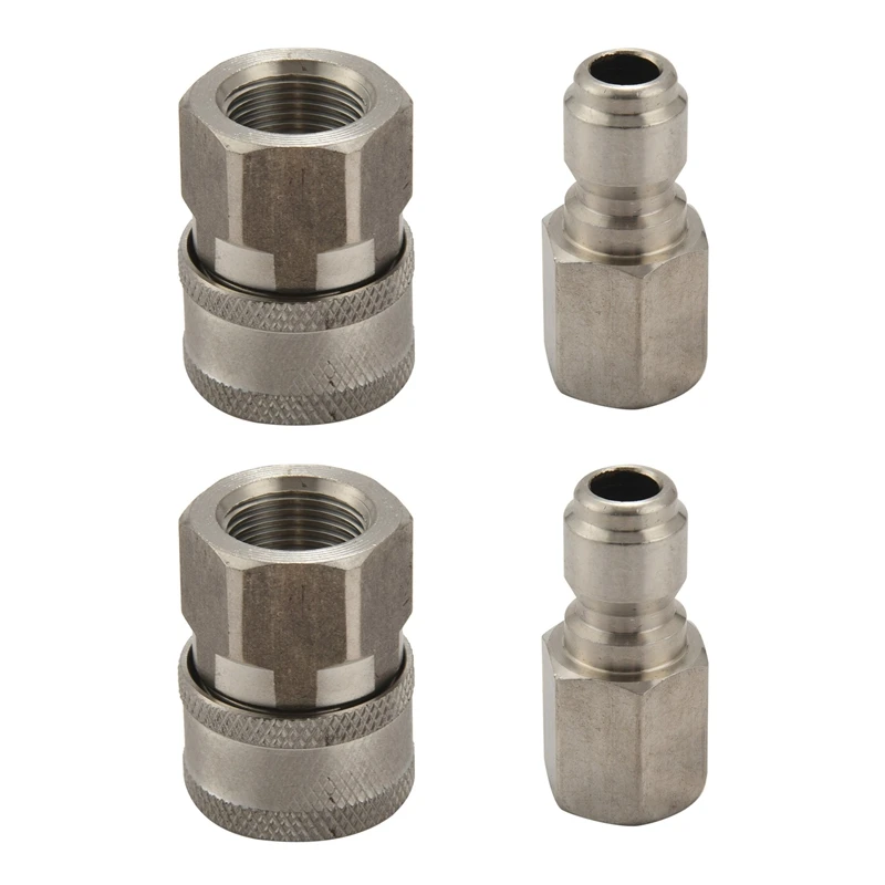 

2X Stainless Steel Pressure Washer Adapter Set G3/8 Inch Female Quick Connect Plug And Socket,Max Pressure 5000 Psi