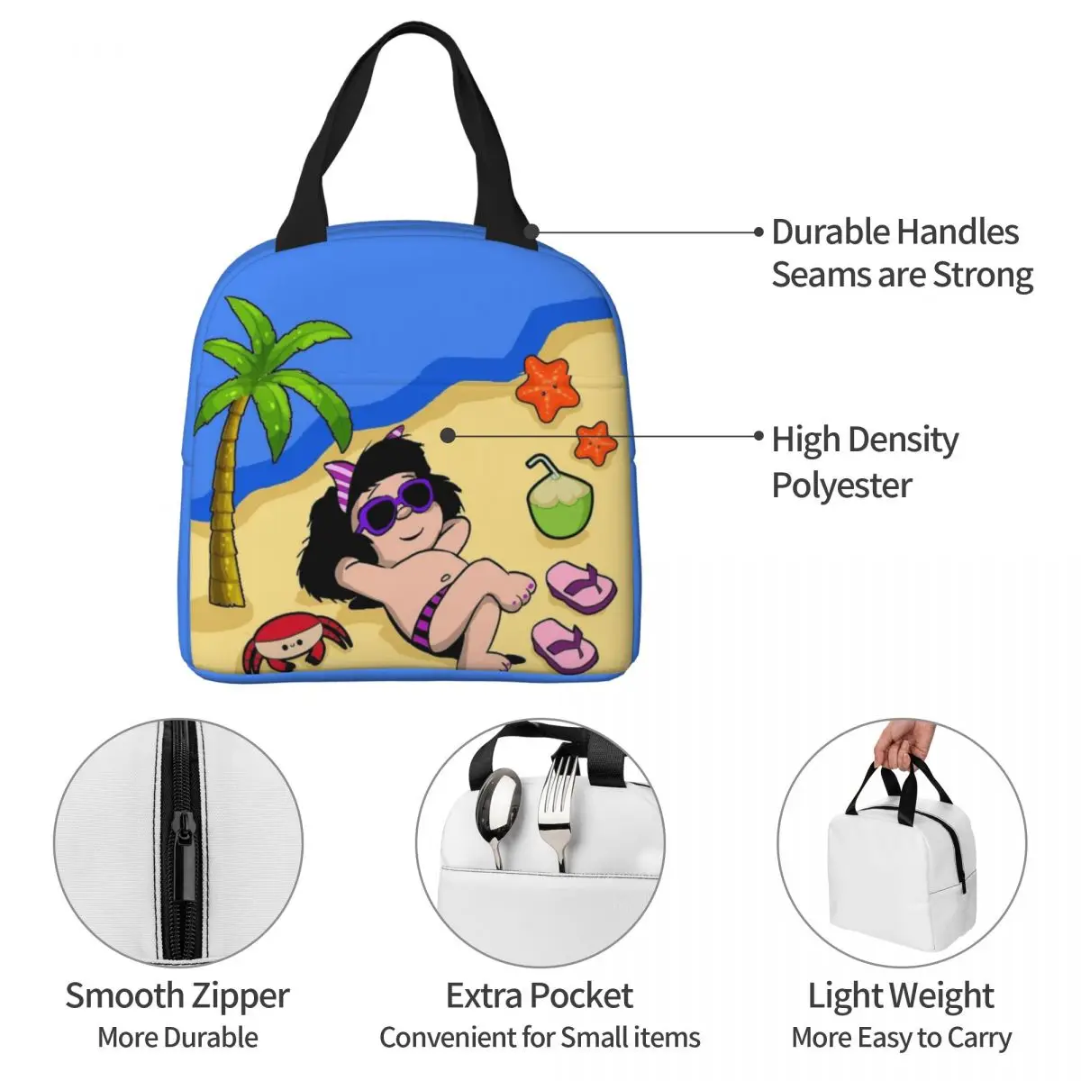 Relax Mafalda Insulated Lunch Bags Cooler Bag Meal Container Portable Tote Lunch Box Food Storage Bags Office Picnic