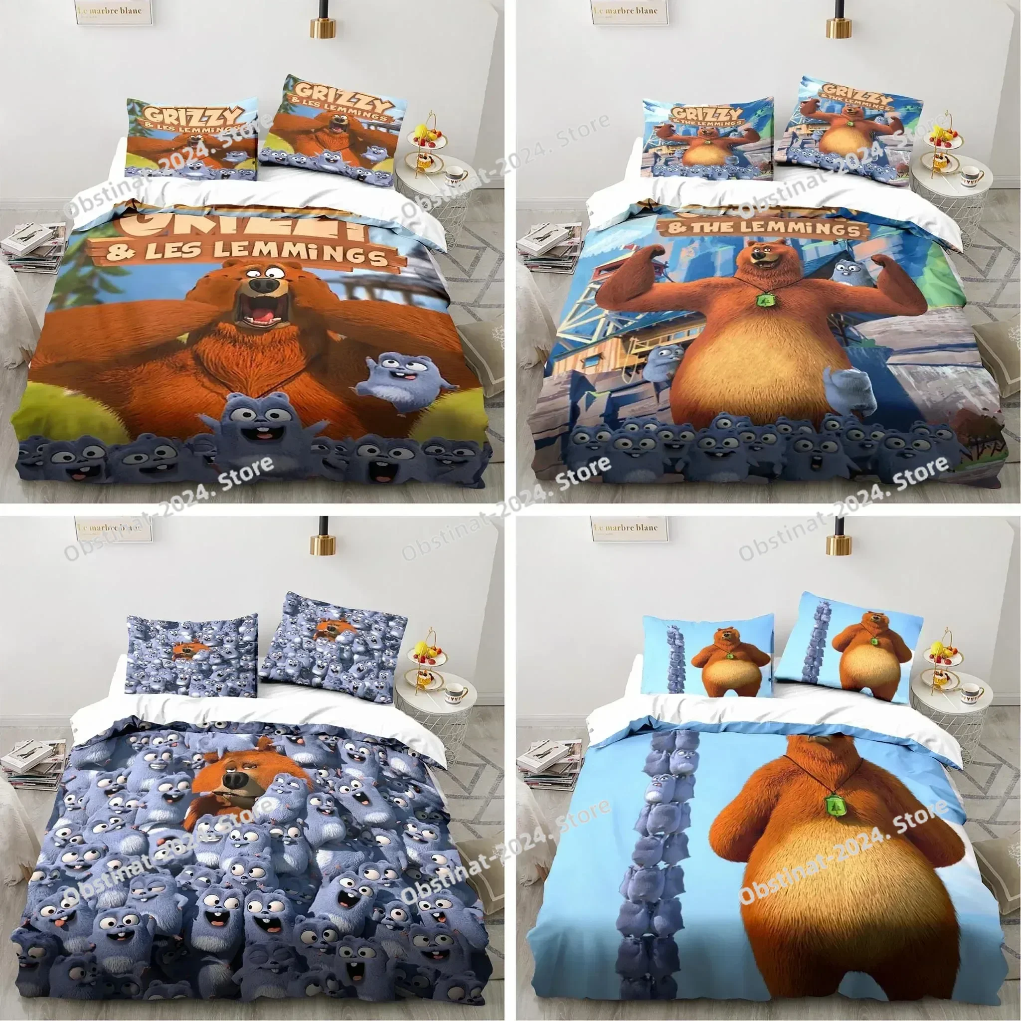 Grizzy and The Lemmings Bedding Set Boys Girls Twin Queen Size Duvet Cover Pillowcase Bed Kids Adult Fashion Home Textileextile