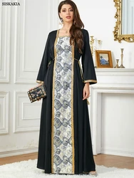 Siskakia Fashion Dubai Abaya Muslim Woman Kaftan With Belt Square Collar Moroccan Saudi Long Dress Elegant Robe Clothing 2024