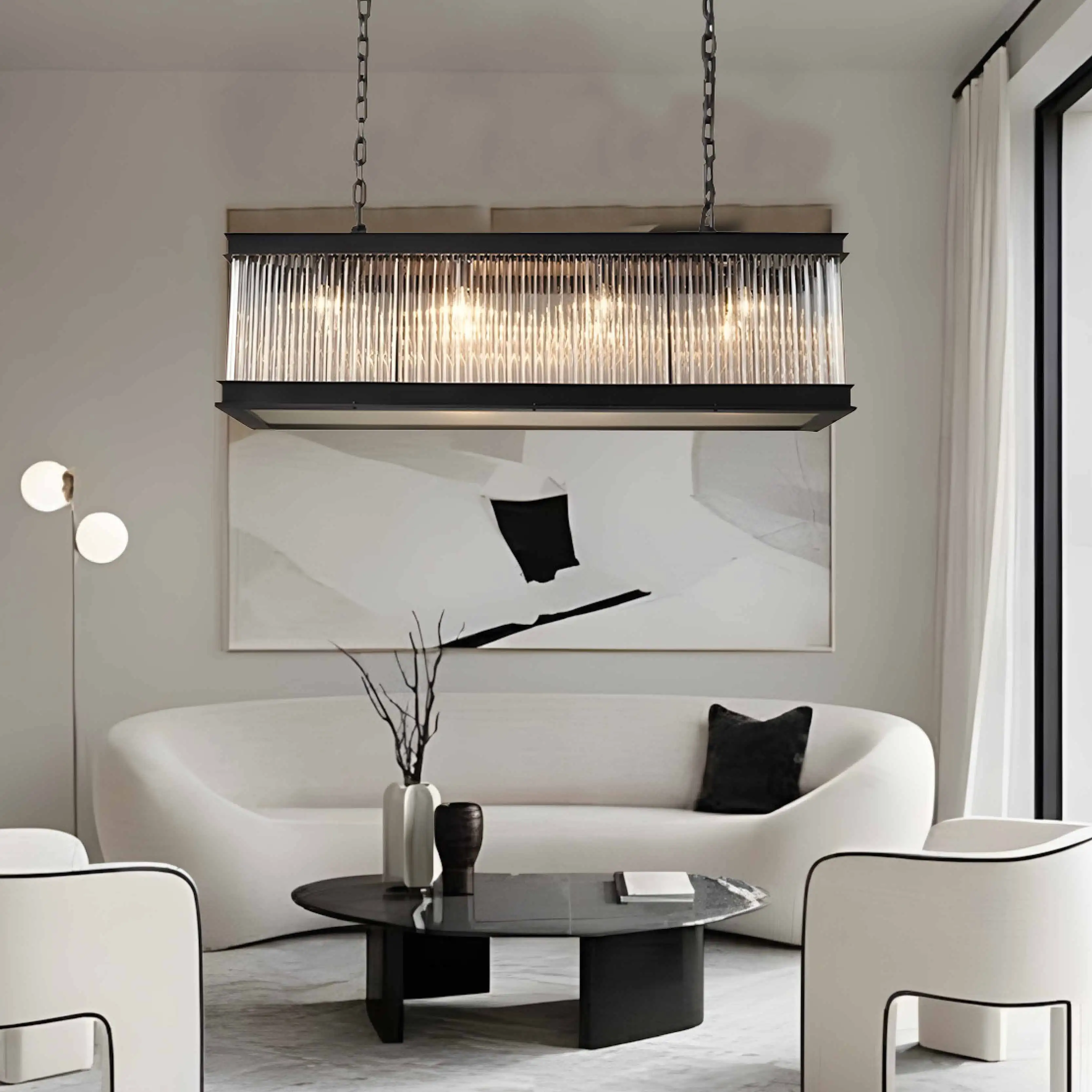 

BOSSEN Minimalist Nordic Style Chandelier Adjustable Height Dimmable LED Ceiling Light Crystal & Stainless Steel for Lounge