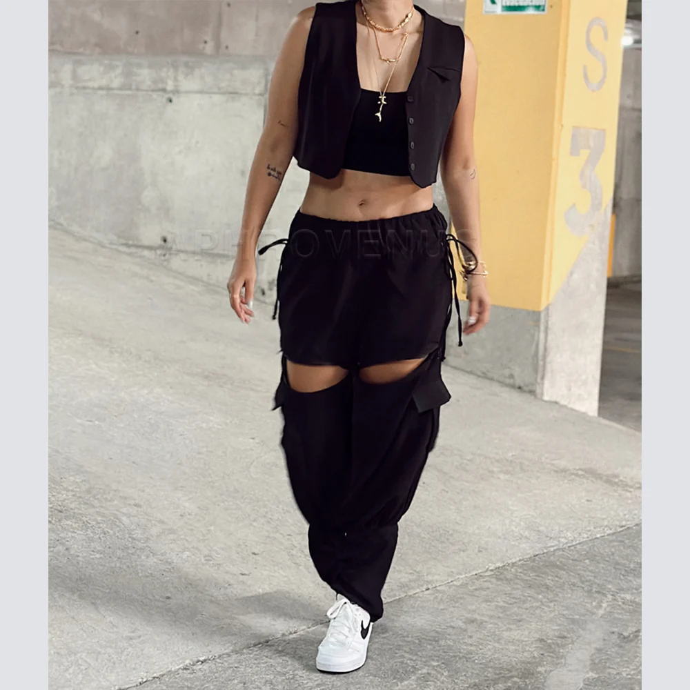 

New Style Women Cargo Casual Pants Solid Mid-waist Pants Wide Leg Trousers Y2k Streetwear Hip Hop Trousers
