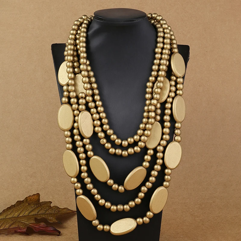 YEYULIN Ethnic Necklace Multi Layer Beads Wood  Necklace Jewelry Vintage Statement Long Necklace Women Handmade Collar Necklace