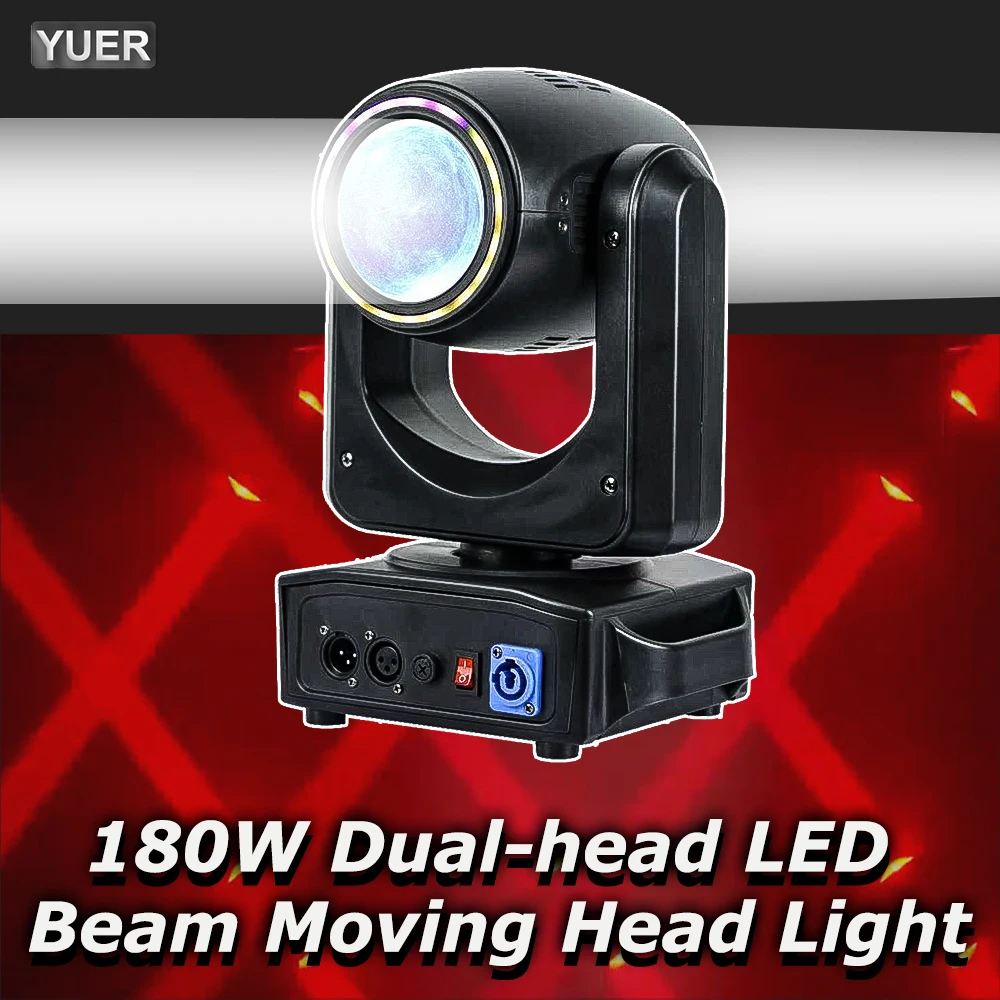 

MINI 180W Dual-head LED Beam Moving Head Light DMX512 Rotating Strobe LED Ring Effect Stage Light for DJ Party Show Wedding