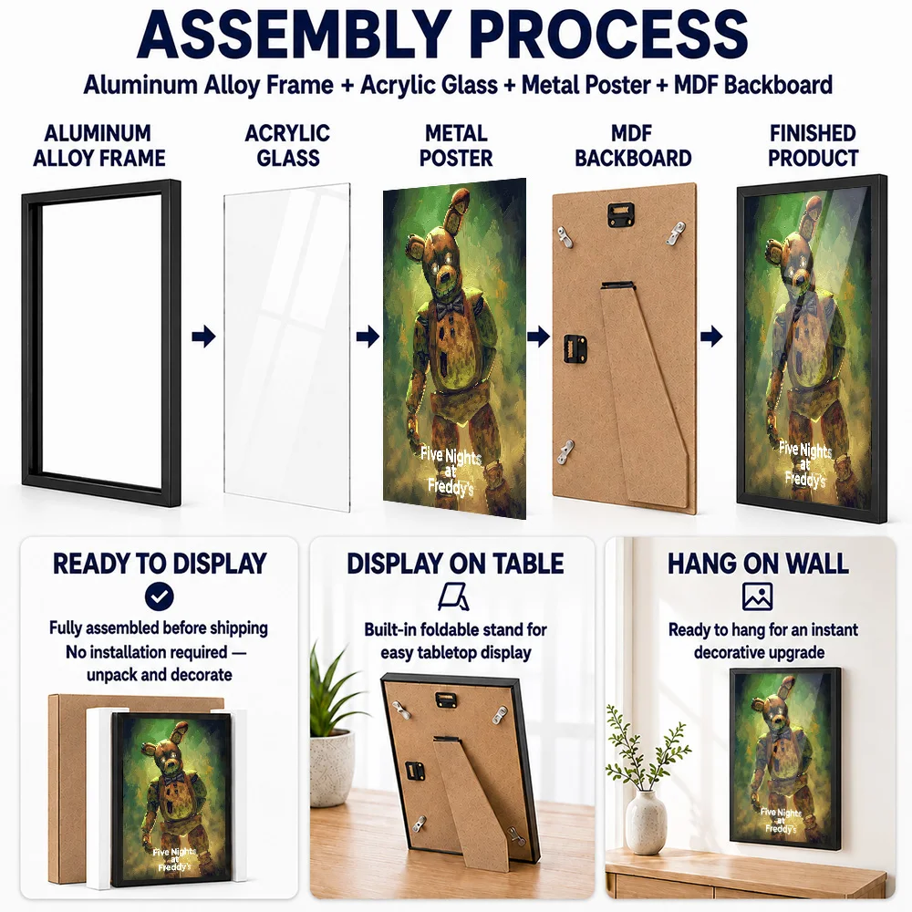 Five Nights At Freddy's Framed Metal Poster Personalized Atmospheric Fear Design Wall Art For Game Room And Thrill Seeker Gift