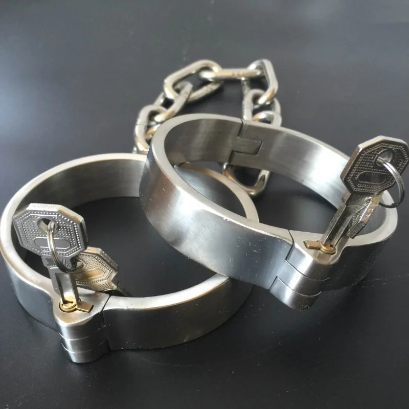 Heavy Stainles Steel Slave Wrist Handcuffs Ankle Cuffs Shackles /Detachable chain BDSM Bondage Lock Adult Fetters Slave Sex Toy