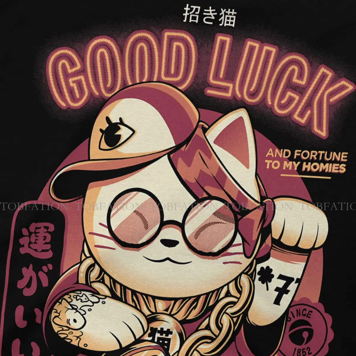 Lucky Cat Crewneck TShirts Maneki Neko Tattoo Distinctive Men\'s T Shirt New Trend Tops 6XL