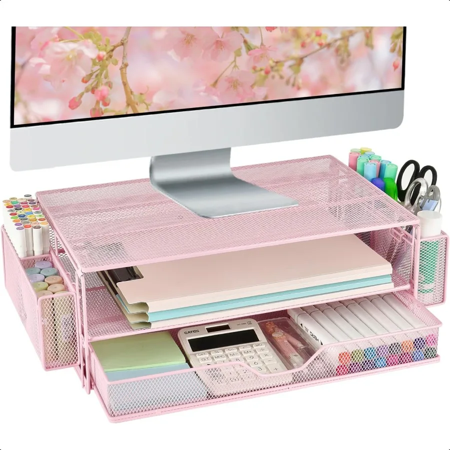 

Computer Monitor Stands Riser2Tier Desk Organizers and Accories Office Desk Accories Organizer with Drawers and 2 Pen Holder fo