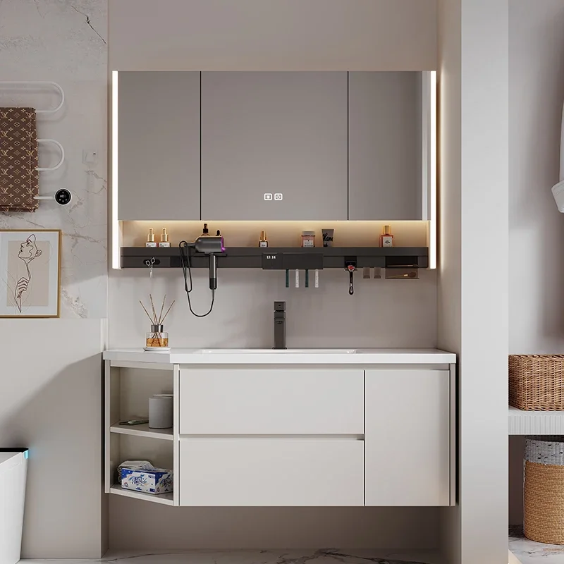 

Display Light Bathroom Cabinet White Mirror Storage Shelfs Bathroom Cabinets Vanity Sink Show Toilet Gabinete Unique Furniture