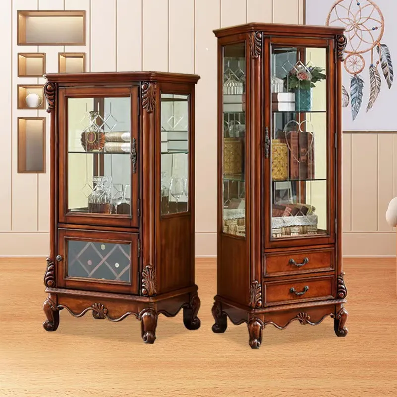 

Витрина из массива дерева и стекла YFY для гостиной, рядом с телевизором, в стиле ретро.