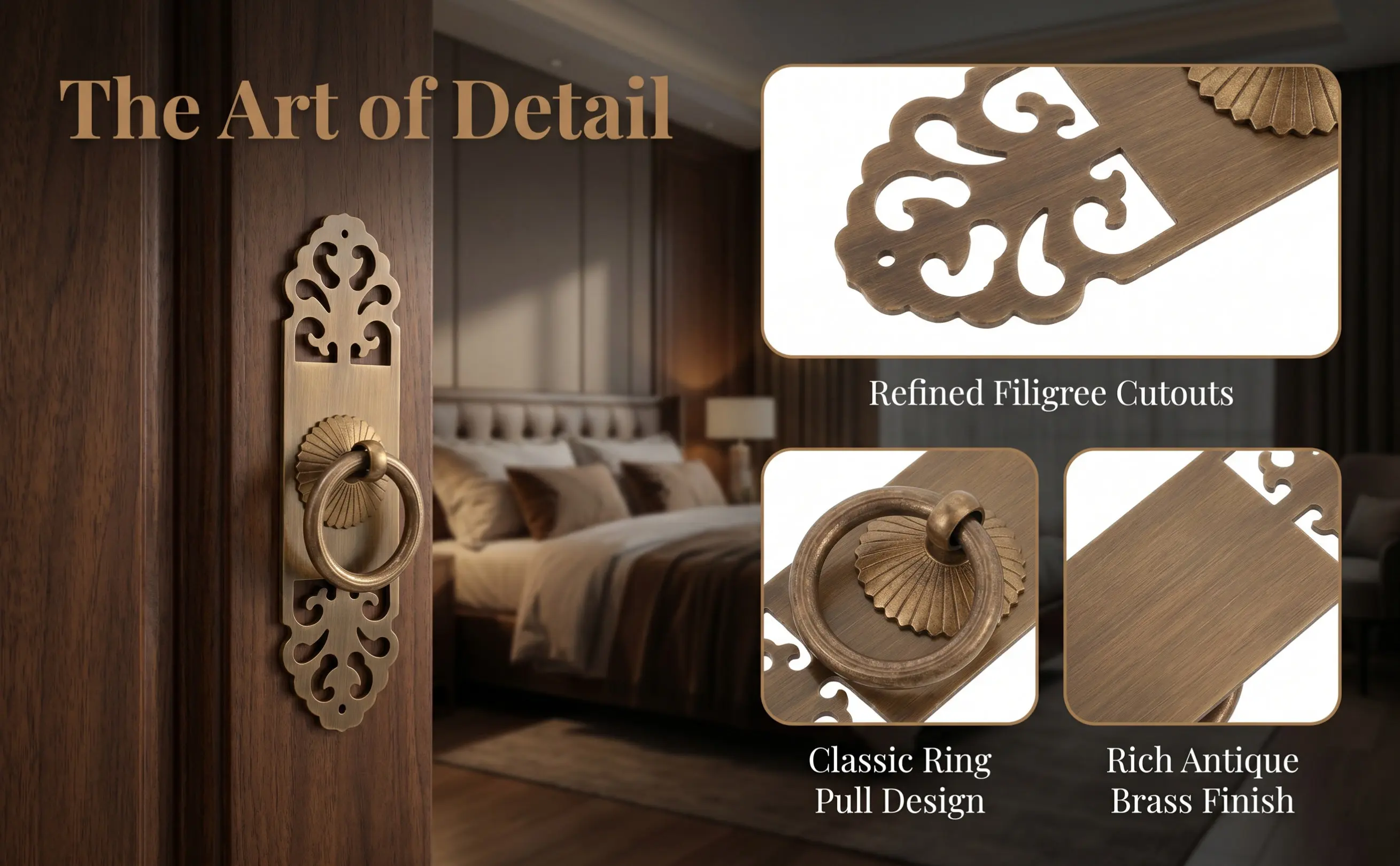 Brass Drawer Pull Knob Elegant Vintage Cabinet Handle for Modern Home Office Hotel Bar Notebook Folder DIY Craft Decor Strong