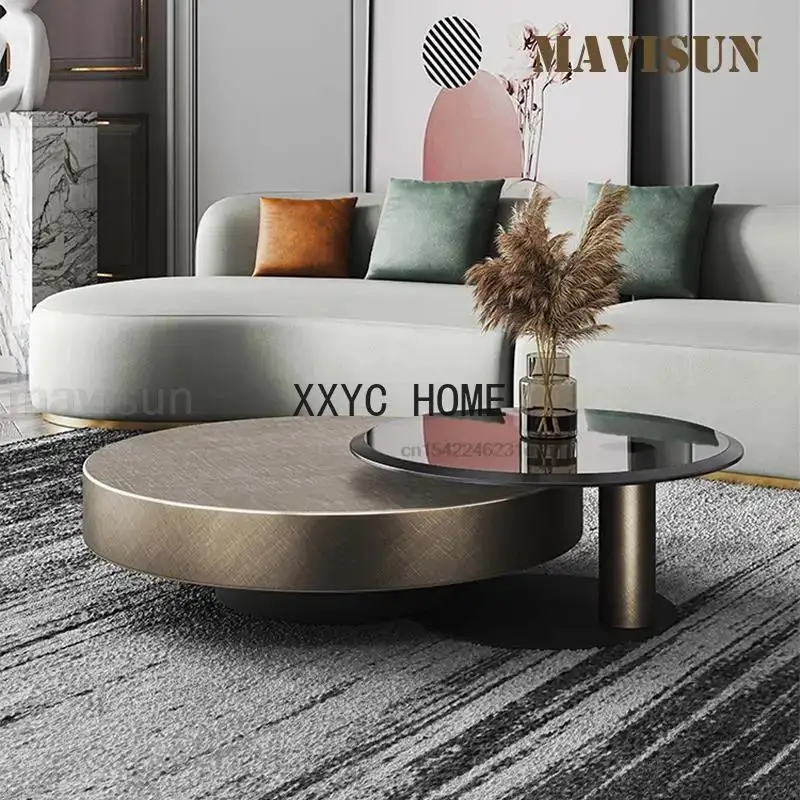 

Fashion Golden Center Tables Round Edge With Black Glass Counter Top Stainless Steel Frame Low And High Living Room