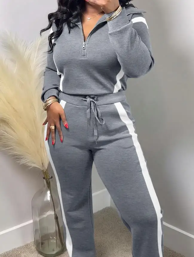 

Two Piece Set Women Outfit 2025 Spring Autumn New Turn-Down Collar Long Sleeve Half Zipper Top & High Waist Sports Pants Set