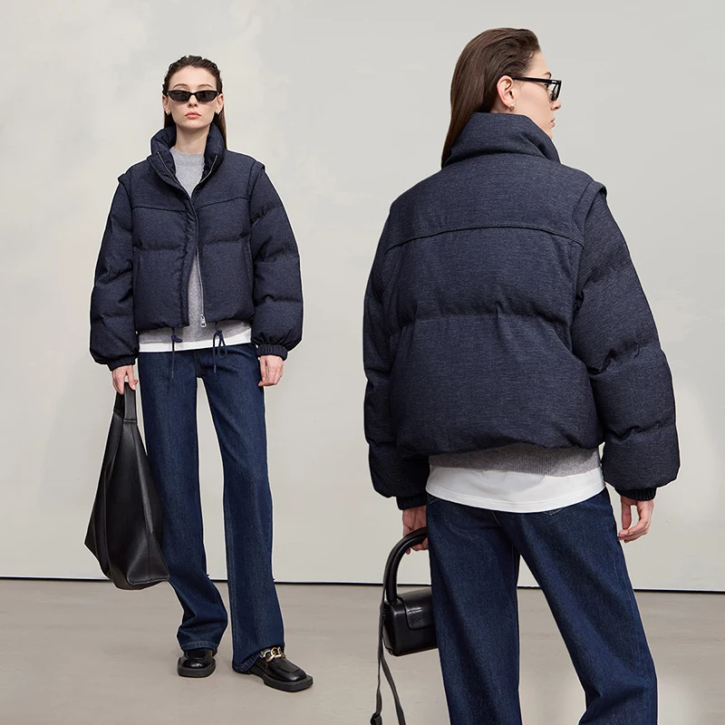 Kurtka puchowa damska Amii, nowość na zimę 2025, ciepła, zapinana na zamek, z odpinanymi rękawami, luźna, uniwersalna, krótka kurtka puchowa, odzież damska 12544073