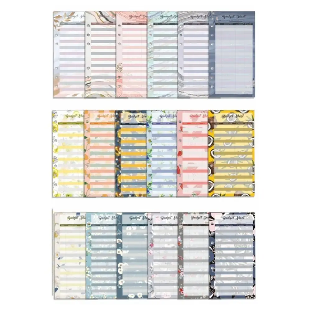 12Sheets A6 Loose Leaf Refill Budget Paper Flower Fruit Pattern Expense Tracker Refill Binder Paper 6 Holes for Cash Envelopes