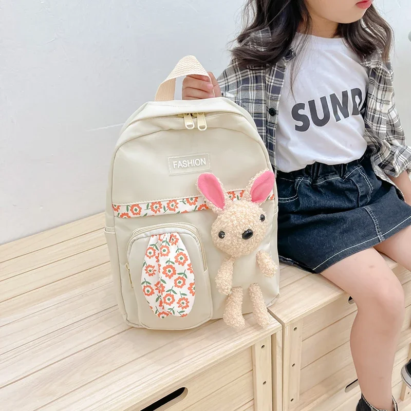 Girls\' Cute Cartoon Rabbit Backpacks Children School Bag Retro Women Mini Fashion Solid Color Small Backpacks Student Backpack