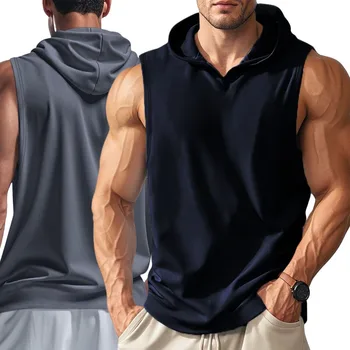 Gym Solid Color 2026 Brand New Men's Tank Tops Vest Sleeveless Tees For Male Hooded Man Vests Tops Hip Hop Men Tank Top T shirt 2