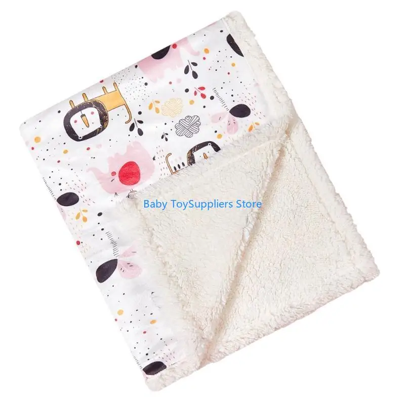 

R1WF Cosy Infant Lamb Fleece Wrap Blanket 2-Layer Thick Quilt Sleep Towel with Print