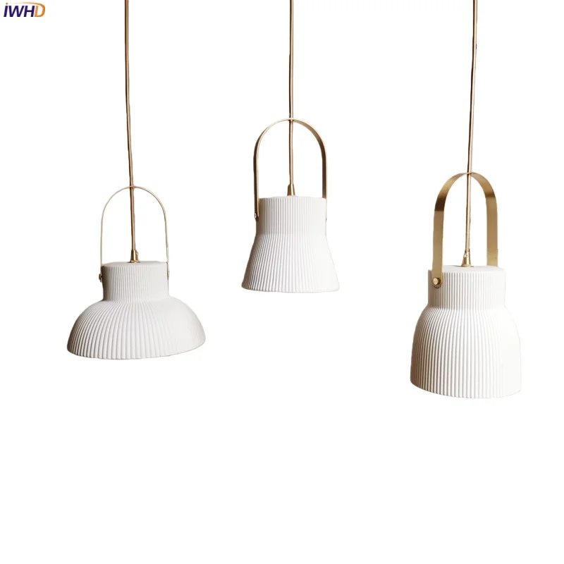 

IWHD Creative Ceramic LED Hanging Lamps Bedroom Kitchen Bathroom Interior Lighting Nordic Minimalism Pendant Light Luminaria
