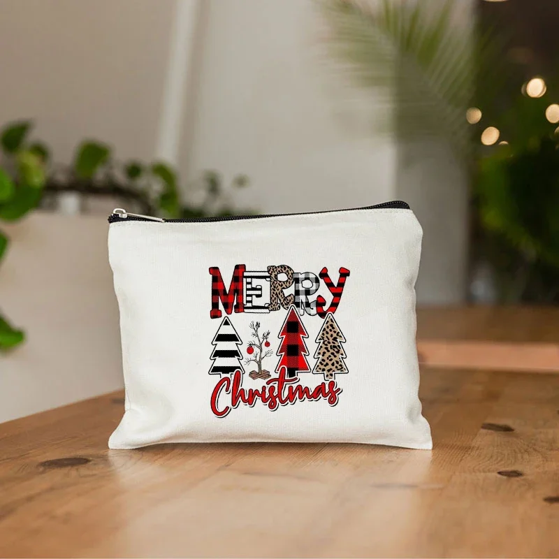 Merry Christmas Pattern Make Up Case Xmas Storage Bag Christmas Tree Graphic Cosmetic Pouch Bags for Women New Year Gifts Clutch