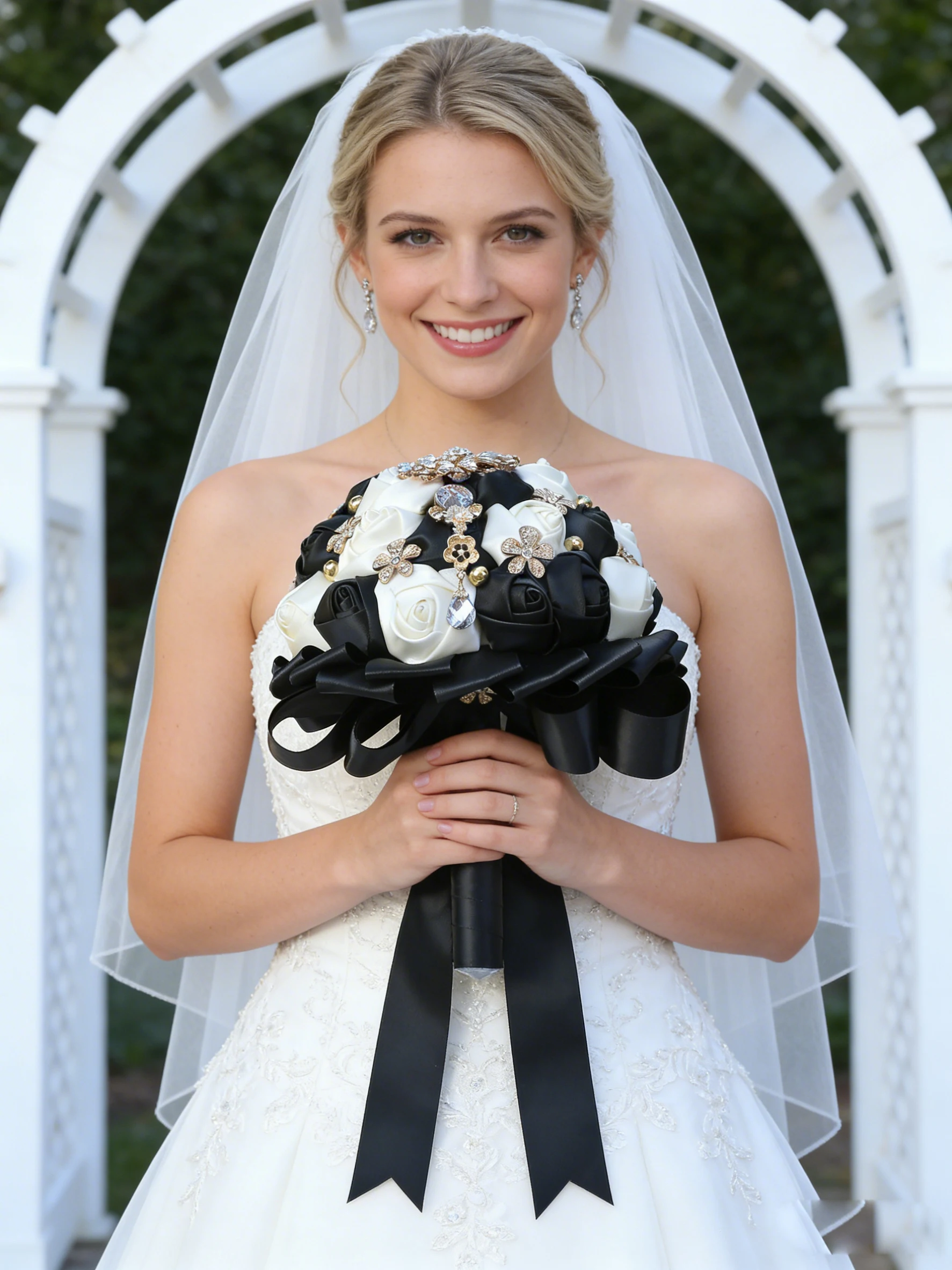 

Популярный черный свадебный букет ручной работы из атласной ленты с кристаллами, жемчугом и стразами, прочный свадебный сувенир