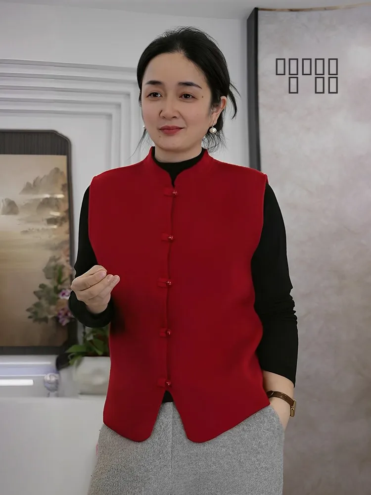 

New Chinese Sle Women's Woolen Jaet Vest Spring 2026 Stand Collar Outerwear Comfortable Casual Faion Warmth