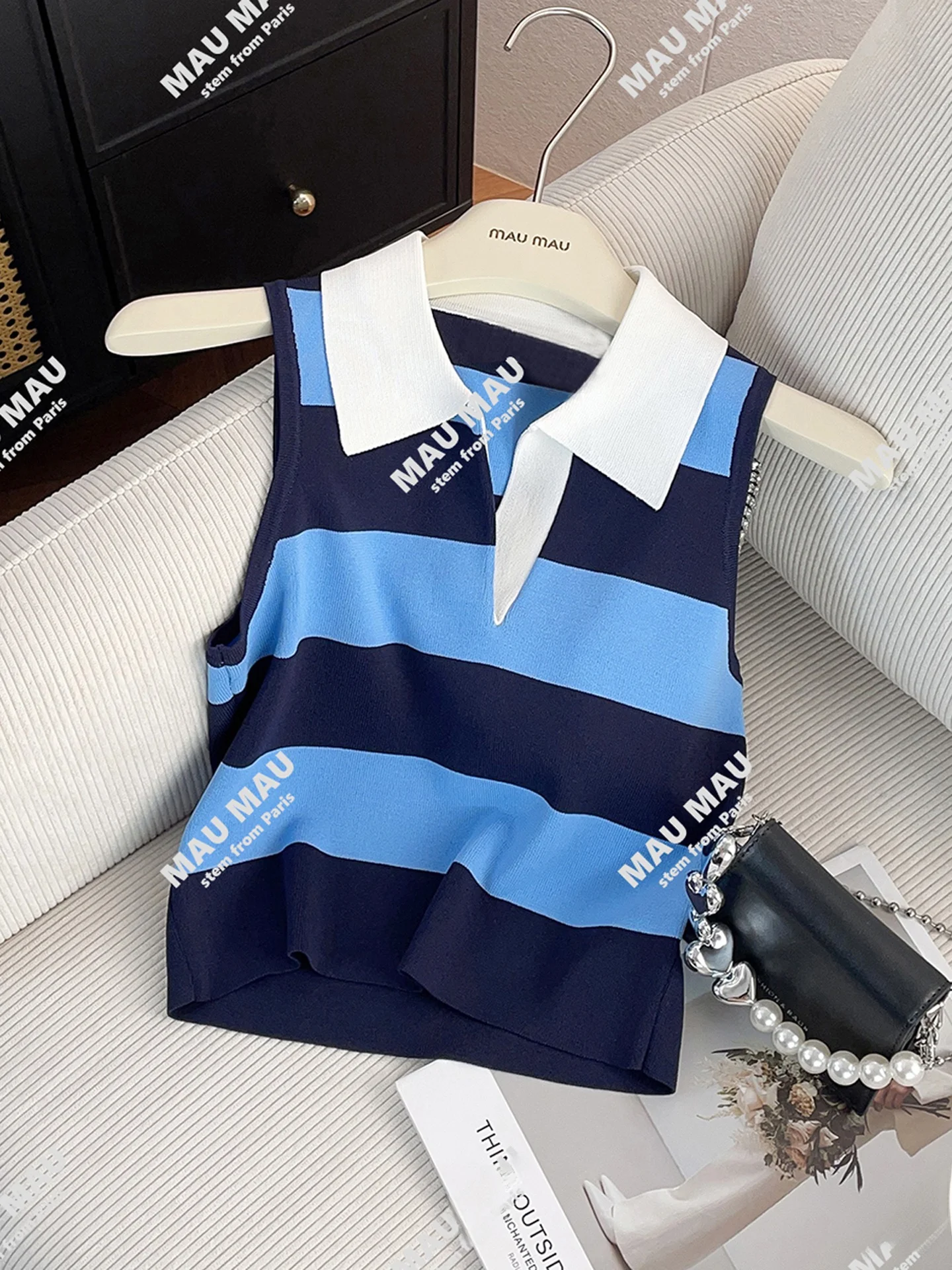 

Высококачественный женский летний вязаный жилет, топ с v-образным вырезом в полоску, консервативный Sle, South Oil, Premium Faion, повседневный, для поездок на работу, стандартный крой