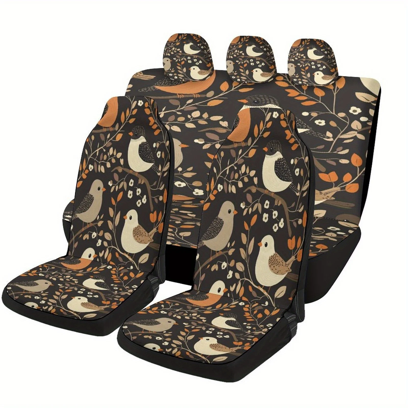 

Birds On Branches Pattern Designed Car Seat Cover Set For Most Cars, Decorative High-quality Car Seat Protector Covers Full Set,